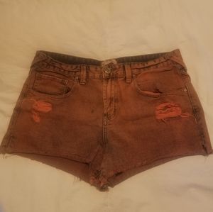 FREE PEOPLE Burnt Orange Distress Jean Shorts